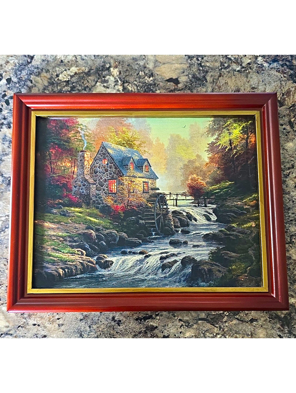 Thomas Kinkade Cobblestone Mill Framed Canvas Print Bradford Exchange  10 X 8.5